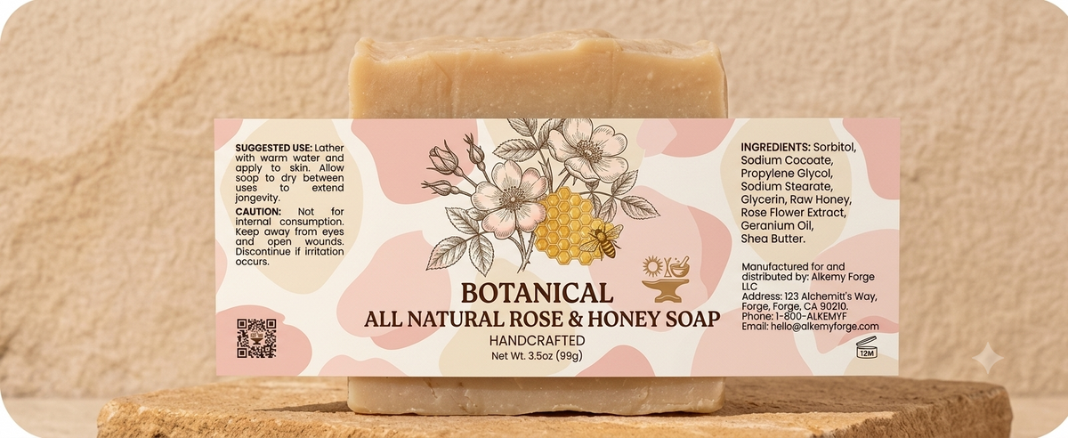 All Natural Rose & Honey Botanical Soap Bar